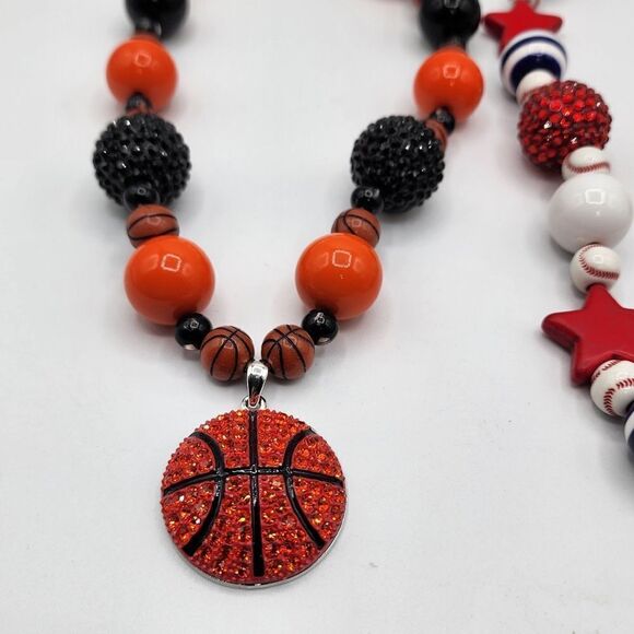 Lot of 2 Basketball & Baseball beaded necklaces - Picture 3 of 4